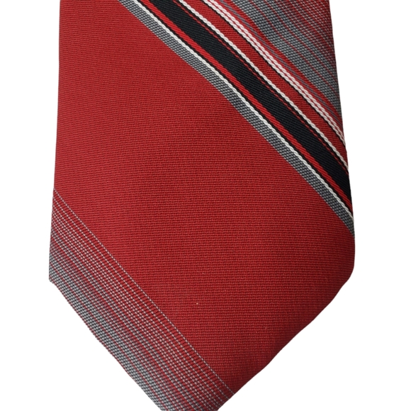 Vintage Italian All Silk Hand Made Mens Neck Tie Maroon Grey Gray Black Stripe - Picture 1 of 12